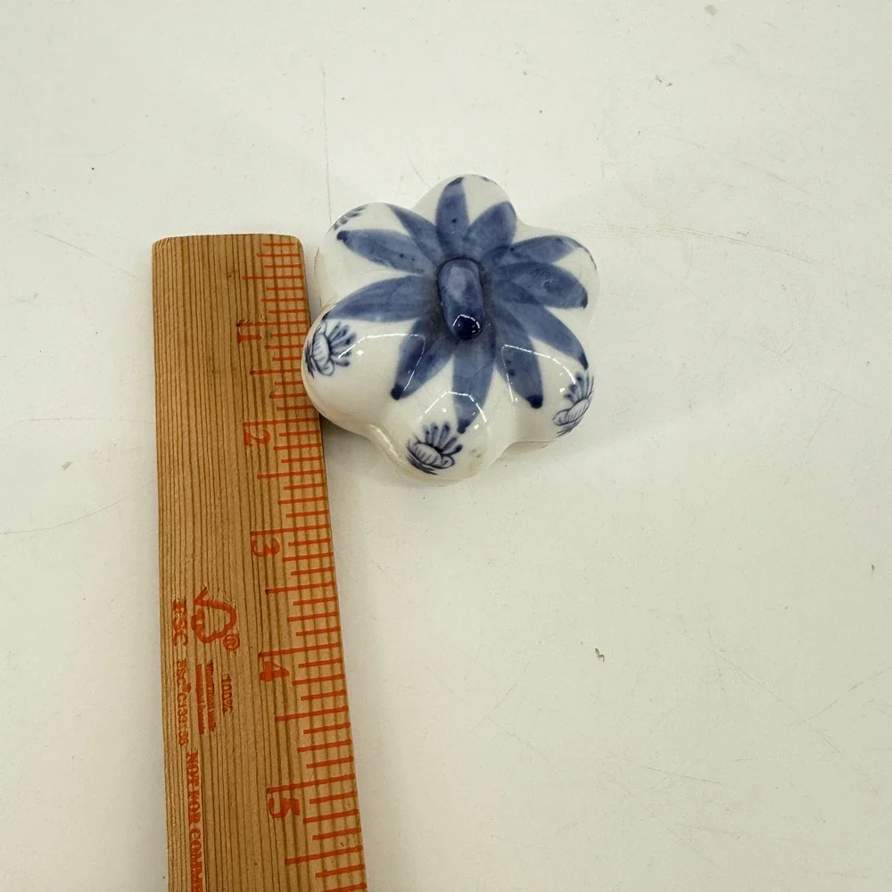 Pumpkin Trinket Box Small Blue White Floral Ceramic Jewelry‎ Dish Decor 2